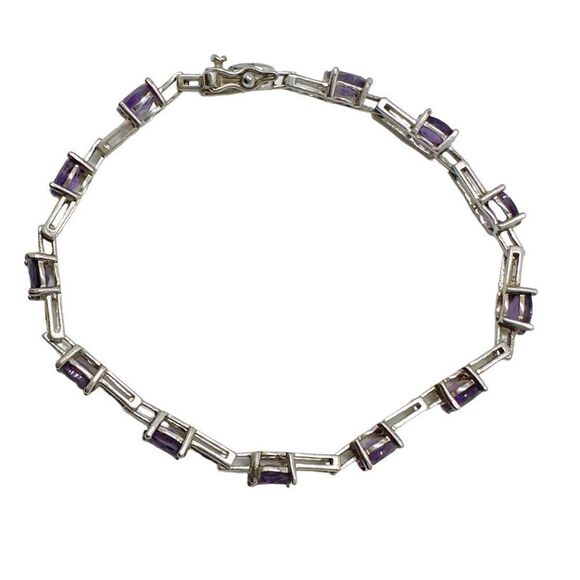 ROSS-SIMMONS .925 STERLING SILVER & Prong Set Genuine AMETHYST Tennis Bracelet 7 - Picture 3 of 7